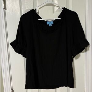 CeCe Black Ruffle Neck Short Sleeve Tee